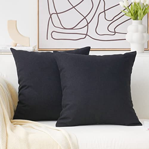 Home Brilliant Cushion Covers 45 x 45 Pack of 2 Decorative Decorations Faux Linen Black Cushion Cover for Bed Couch 45x45 cm