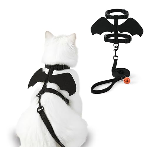 Cat Harness and Leash, Cat Halloween Costumes with Bat Wings Esca...