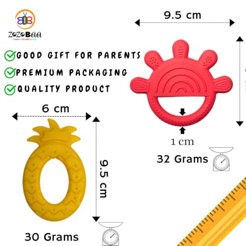 Image of Cute Shape Soft Silicone Teether for Baby Gums, Teething Toys for Babies, BPA Free, Pain-Relief, Non-Toxic, 100% Food Grade, Soothing, Easy to Grasp Chewable - Hand+Pineapple (Pack of 2)