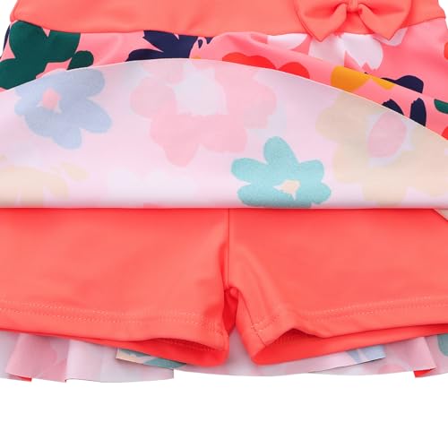 Image of Girls Swimsuit One Piece UPF 50+ Floral Skirted Bathing Suit Modest Beach Swim Dress 3-11 Years