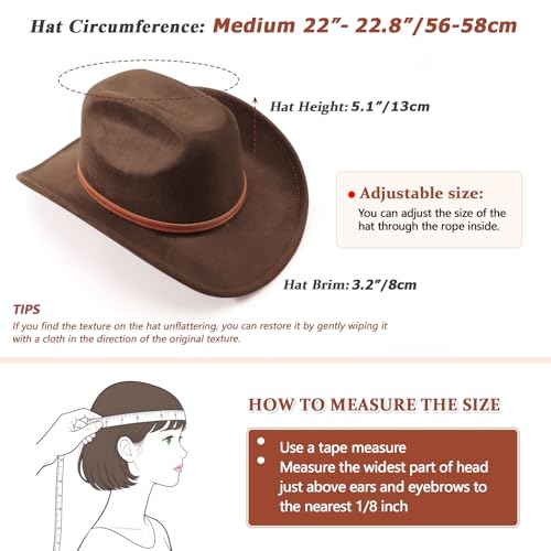 Image of DRESHOW Cowboy Hat for Women and Men Wide Brim Western Cowboy Cowgirl Hat with Belt Buckle Unisex Rolled up Caps