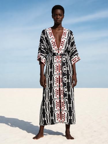 Image of Checked Kimonos for Women Womens Check Print Beach Kimonos Long Sleeve Kimono Duster Soft Light Weight Kimono Cover up Cover up Loose Open Front Beach Cover up Summer Cardigans with Belt (778 Check)
