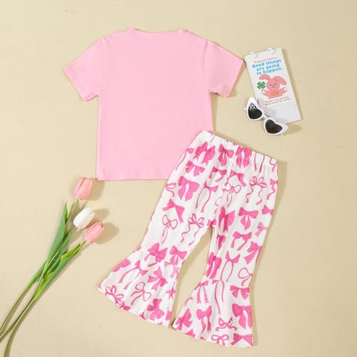 Eadrioss Toddler Baby Girl Birthday Outfit Bow Tie Theme 0-4 Years Old Birthday Outfit Shirt Bell Bottom Pants Set3
