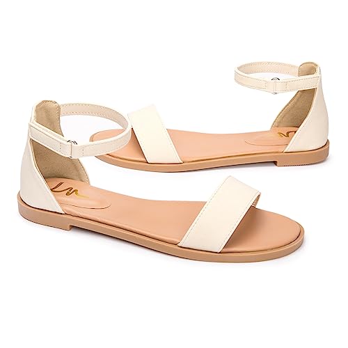 Image of LM Women's Flat Sandals Open Toe One Band Ankle Strap Sandals Casual Summer Flat Sandals