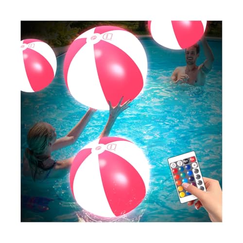 Image of 5 Pack 16 inch Light Up Beach Ball Pool Toys - 16 Lighting and 4 Modes LED Beach Ball with Remote Control,Suitable for Pool Game Summer Pool Party,Outdoor Family Games, Red
