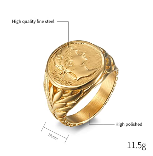 Stainless Steel Vintage Signet Rings for Men Women Roman Empire Caesar The Great Coin Statement Ring Band2