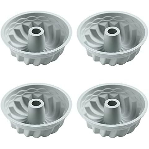 Verdental 4 Pieces Novelty Cake Pans Set, Non-Stick Silicone 6.5 Inch Fluted Tube Pan, Bakeware Cake Mold for Jello, Gelatin, Bread, Birthday Cake (Mold 2, Blue) Cover