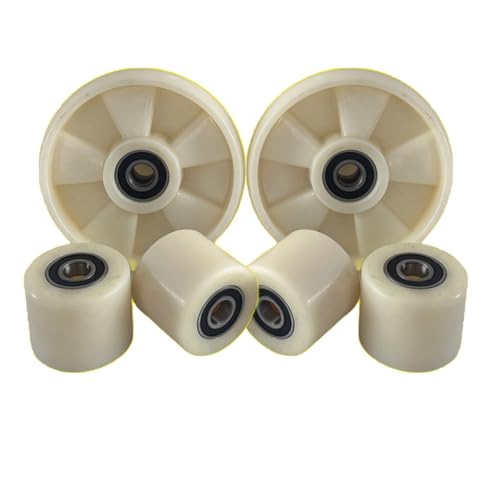 Hubwagen Räder Palettenheber/Stapler Komplettset 2 Lenkräder 200 x 50mm, 4 Frontlastrollen 80 x 60 mm Nylon-Räder Bohrung 20mm Paletten Fixierer Rad 6Stück