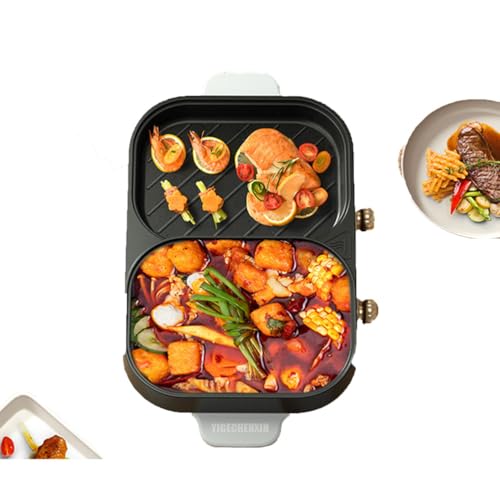 YIGECHENXIN Combo De Parrilla Eléctrica Sin Humo para Hogar Portátil, Parrilla Sin Humo Multifuncional, Teppanyaki Interior Una Olla para Muchos Usos, Capacidad para 3-6 Personas
