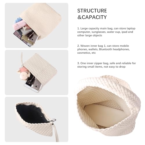 Image of Woven Bag for Women Vegan Leather Tote Bag Large Summer Beach Travel Handbag and Purse Retro Handwoven Shoulder Bag