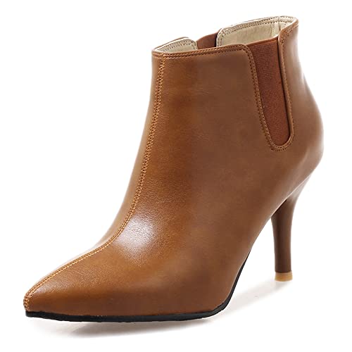 OALEEN Chaussures Femme Bottines Talon Haut Aiguille Bout Pointu Low Boots Hiver Marron 38 Cover