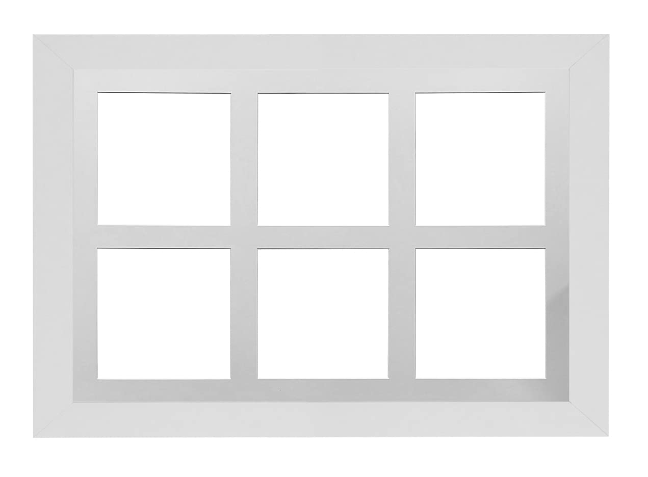 MDF 30mm White Frame 30x20' Multi Aperture Picture Frame with White Mount to fit (6x) 8x8' Photos with Perspex Sheet - Wall Mountable Landscape or Portrait
