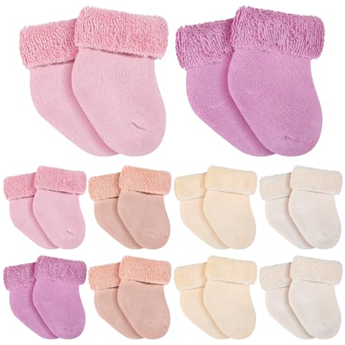 Image of Twistover 10 Pairs Preemie Baby Terry Cotton Turn Cuff Socks for Newborn Girls Boys - Nicu