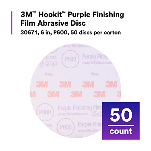 Image of 3M Hookit Purple Finishing Film Abrasive Disc 30671, 6 in, 600+ Grade, 50 Pack, Clear Coat Sanding, Paint Finishing, Defect Removal, Long Lasting