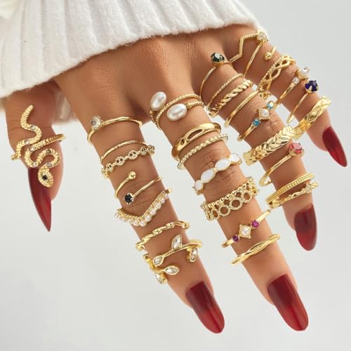 KISS WIFE Golden Silvery Black Kunckle Rings Set for Women, Dainty Simple Trendy Cute Stackable Finger Rings Pack, Perfect for Stacking Layering on Thumb and Knuckle, Mixed Size, Jewelry Gift3