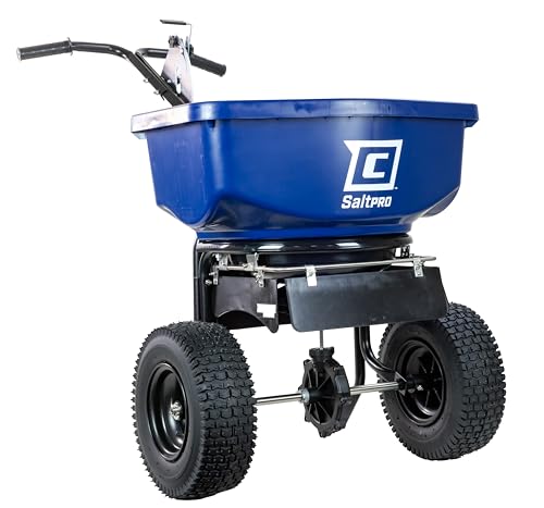 Chapin 88300B Spreader, Salt, Ice Melt, Contractor, SaltPro, Walk Behind, Spiked Auger, Adjustable Baffles, 12' Tires, Lever Control, Enclosed Gears, Weather-Resistant, Rain Cover, 80Lbs
