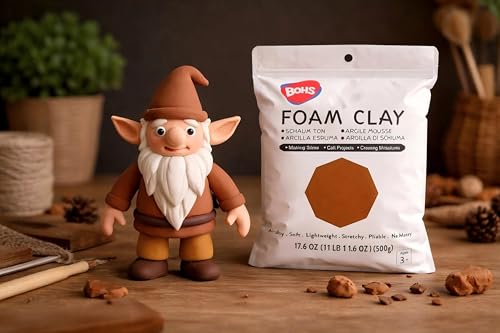 Image of BOHS Foam Clay, Chocolate Brown Air Dry Modeling Clay, 1.1 lb | Soft, lightweight; crack-free finish; EVA and polystyrene foam details; cosplay props, figurines, fake bakes and slime making