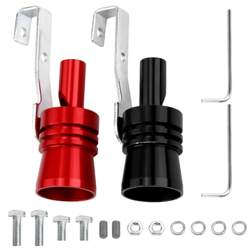 XIAQICA 2 Stück Auspuff Sound Booster Aluminiumlegierung Soundgenerator Auto Universelle XL Turbo Sound-Simulator-Pfeife für Alle Kfz-Auspuffanlagen (Rot und Schwarz）