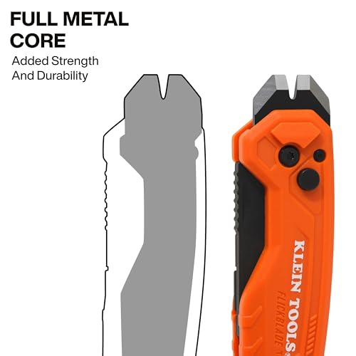 Image of Klein Tools 44309 Pry Bar Knife, 2-in-1 FLICKBLADE Utility Knife with Built-In Pry Bar, Dual Locking Positions at 135-Degree and 180-Degree, Full Metal Core