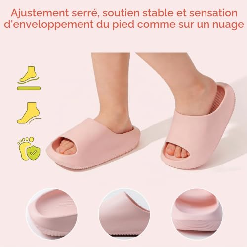 Hitopteu Claquettes Enfants Claquettes de Plage Piscine Fille Garçon Léger Confortable Antidérapante Pantoufles de Bain Rosa Etikettengröße 200 30/31 – vue 2