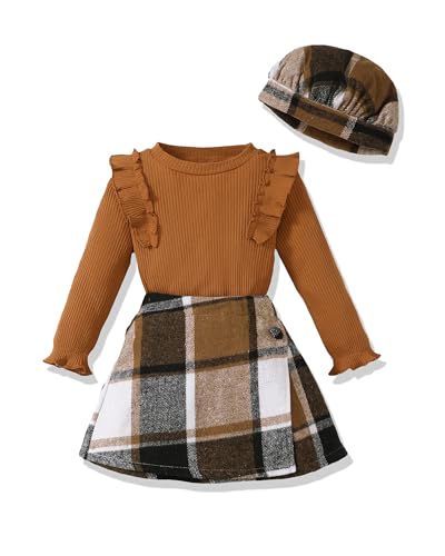 Image of Toddler Girl Clothes Outfit Shirt Top Plaid Mini Skirt Outfits Set Little Girl Dresses Kids Clothes for Girls 18M-8T