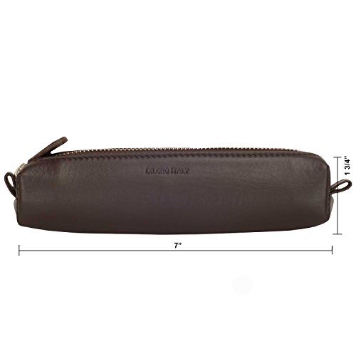 Image of DiLoro Italy Zippered Fountain Ballpoint Rollerball Pens and Pencils Case Holder Pouch Genuine Full Grain Soft Nappa Leather (Nappa Brown)