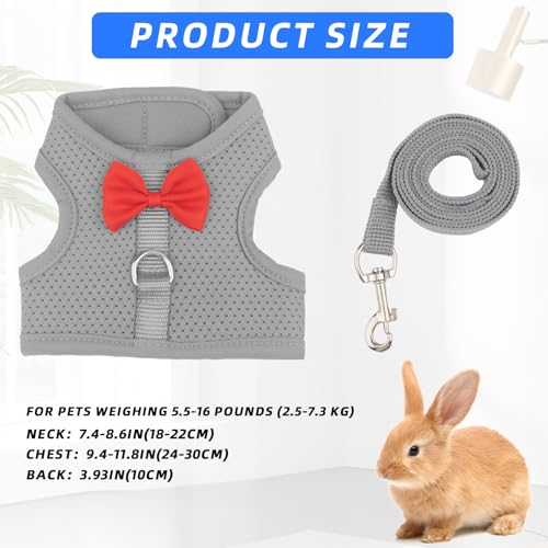 Image of Bunny Rabbit Harness with Leash, Cute Grey Adjustable Mesh Vest for Bunnies Ferret Small Pig & Squirrel Bunny Leash Vest Mesh for Walking for 5.5-10Lb Bunnies