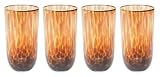 Kare Design Glas Caramel, Gläser-Set, 4-teilig, Braun, 600ml, Longdrinkglas mit Goldrand und geflecktem Muster, Elegantes Cocktailglas, Modernes Trinkglas