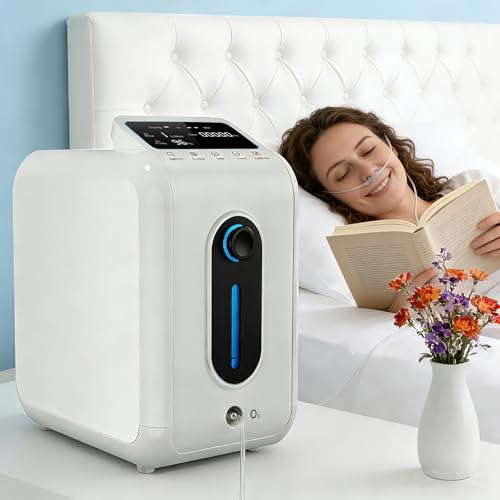 Sauerstoffgerät für Zuhause, Sauerstoff 30% - 96% Reinheit 1-9L/min Durchfluss, Sauerstoffkonzentrator Tragbar mit Fernbedienung, für den Heim und Bürogebrauch (Anleitung in Deutsch)