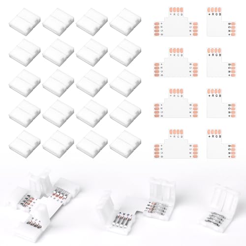 28pcs Connettori Striscia Led 4 Pin, Connettori Led, Per Strisce Led Smd 5050 Rgbw Da 10mm, Connettori Per Strisce Luminose, Ideali Per Progetti Diy E Installazioni Semplici E Veloci