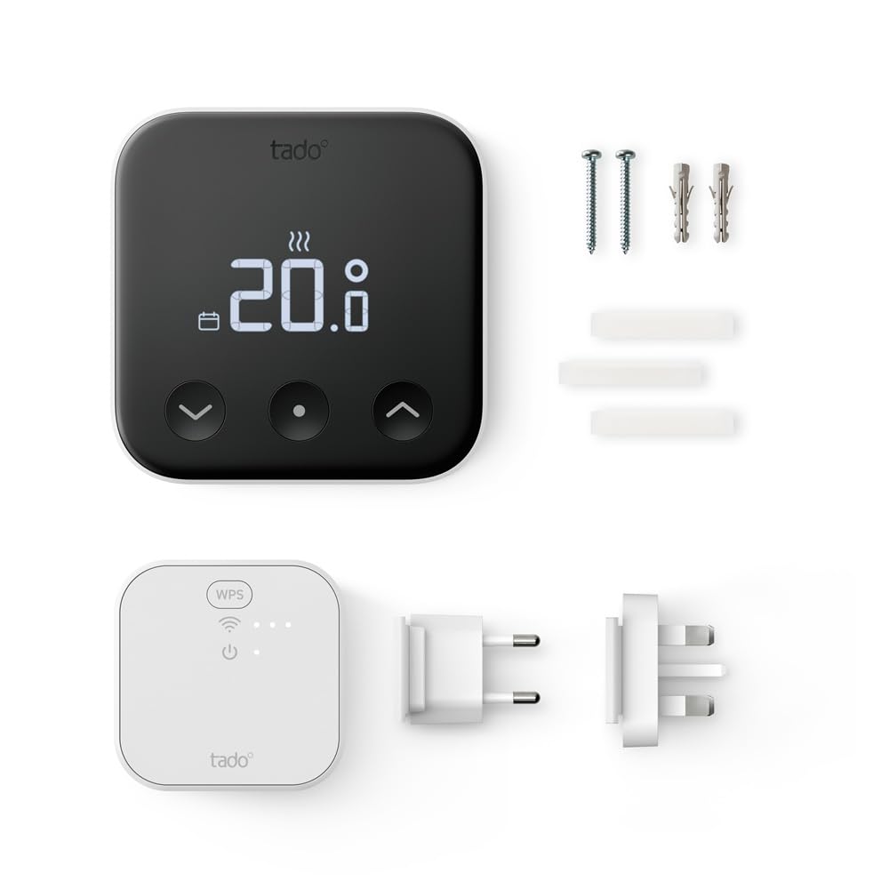 tado° Termostato inteligente X, Starter Kit, termostato con cable y Bridge X, aplicación y altavoz inteligente (Alexa, Siri, Google Assistant), instalación sencilla