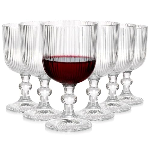 Vilde Lot de 6 verres à vin - 340 ml - Verre strié transparent - Pour vin rouge, vin blanc, eau, desserts - Passe au lave-vaisselle