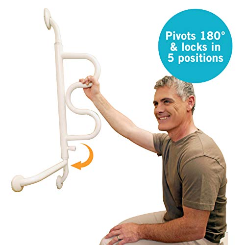 Stander The Curve Grab Bar - Elderly Rotating Wall Mounted Ladder Assist Handle + Bathroom Grab Bar Toilet Aid