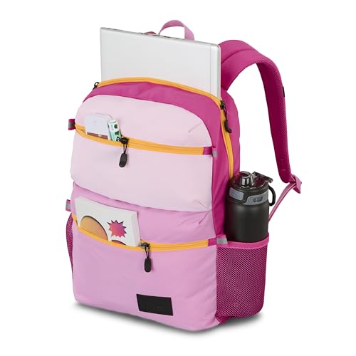 Image of High Sierra Everclass Backpack - Travel or Work Laptop Bookbag with 360 Reflectivity, Dual Water Bottle Pockets & Fits Laptops Up To 15.6 inch, One Size, PINK COLORBLOCK