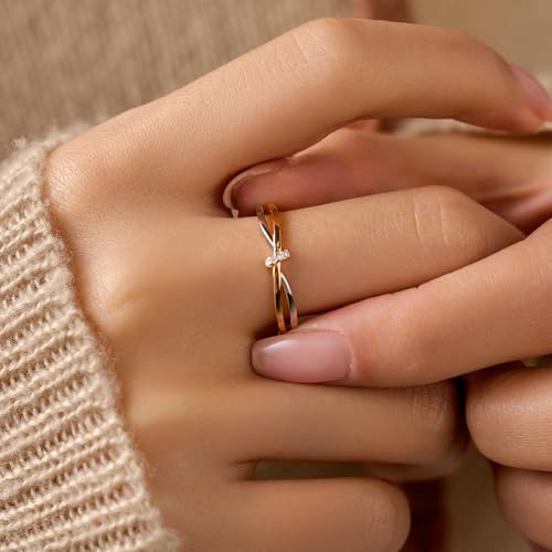 Twisted Knot CZ Ring for Women 925 Sterling Silver Infinity Love Promise Ring for Her 14K Gold Plated Intertwine Ring to Daughter Mother Wedding Band Engagement Ring Wedding Birthday Jewelry Gift3