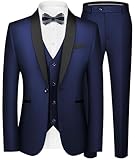 WEEN CHARM Mens Suit Slim Fit Tuxedo 3 Piece One Button Shawl Lapel Blazer Jacket Vest Pants Set for Prom Party Navy Blue