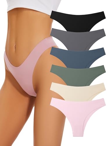 Image of Womens Breathable Seamless Thong Panties No Show thongs Workout Thongs Women Comfortable Thong Underwear Sexy 6 Pack