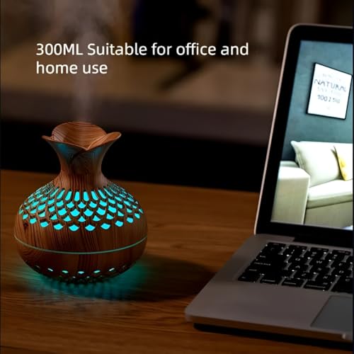 Image of Bedroom Humidifier for Sleep 300ml Essential Oil Diffuser with Flame Effect Night Light Ultrasonic Cool Mist Air Quiet USB Auto Shut Off Aromatherapy Diffuser (Beautiful Pot Himidifier)