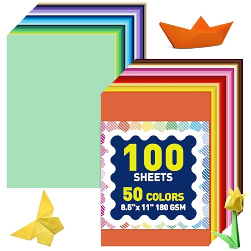 MAXECHO 8.5\" X 11\" Colored Cardstock Bulk 100 Sheets 50 Assorted Colors Construction Paper Card Stock Printer Paper for DIY Crafts, Party Decorations, Cricut, 180 GSM/65 LB