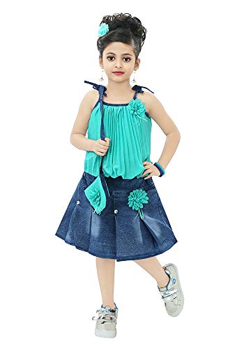 Image of Chandrika Girls Casual Skirt and Top Set with Bag for Kids