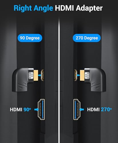 Image of BlueRigger HDMI 90 and 270 Degree Adapter (1-Pack, 8K 60Hz Right Angle HDMI 90 Degree Adapter, Male to Female, L-Shaped Left Angled Elbow Connector)- Compatible with HDTV, Laptop, PS5, PS4