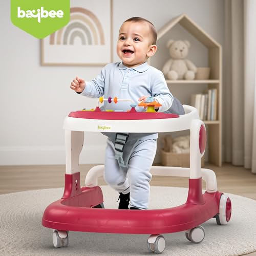 Image of Baybee 2 in 1 Baby Walker for Kids with Adjustable Height & Wheel Lock | Activity Push Walker for Baby with Musical Toy Bar & Stopper | Kids Walker Baby 6-18 Months Boy Girl (Pink)
