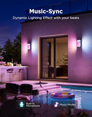 Image of Govee Outdoor Wall Lights Pro, 2 Pack, 2000LM, RGBICWW 72-Zone Customization, Music-Sync, IP67 Waterproof for Outdoor Decor, Porch, Garage, Yard, Patio, Compatible with Alexa, Google Home and Matter