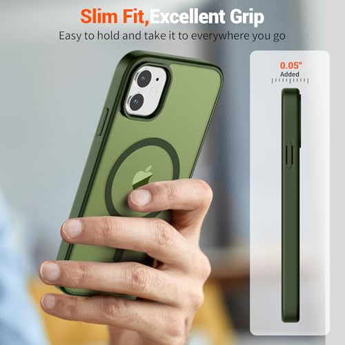 Image of SUPFINE Magnetic for iPhone 11 Case(Compatible with MagSafe)(Military Grade Drop Protection) Slim Translucent Matte Shockproof with Anti-Fingerprint Phone Case,Cangling Green
