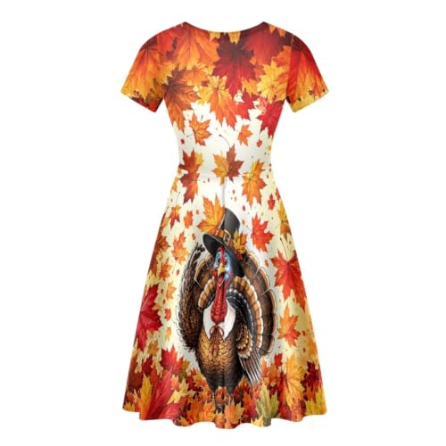 Image of Forchrinse Summer Dresses for Women Crew Neck Short Sleeve Midi Dress Casual Beach Vacation Sundress