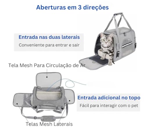 Bolsa Transporte Pet Até 8kg Passeio Viagem Carro Avião Para Cães e Gatos (Cinza)