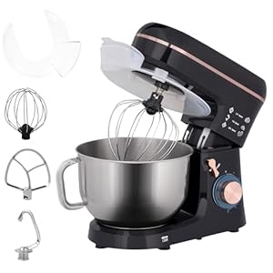 HOMCOM Küchenmaschine Knetmaschine mit 5, L Edelstahlschüssel 1400W Teigmaschine mit 6+P Geschwindigkeit Küchenmixer mit Knethaken, Rührhaken, Spritzschutz, Schlagbesen, Teigschaber und Eiertrenner