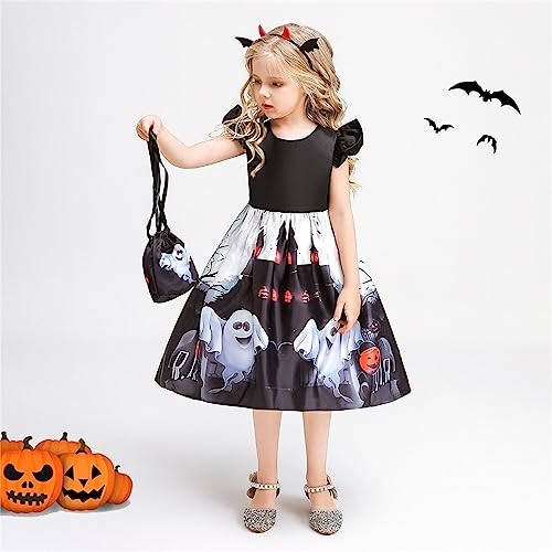 Eoailr Toddler Halloween Costume Kids Girls Off Shoulder Halloween Printed Cosplay Dress Outfits Set
