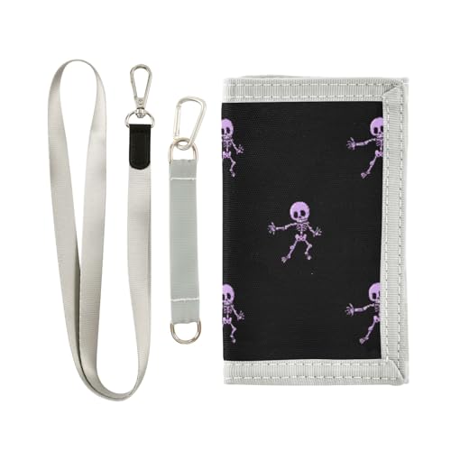 ALAZA Kids Wallets for Boys Girls Toddler Trifold Wallet Children Small Purple Skeleton with Zipper Coin Pocket