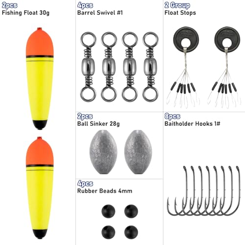 Alwonder 30g Mackerel Fishing Float Set for Mackerel Fishing Include Beads Baitholder Hooks - Image 2